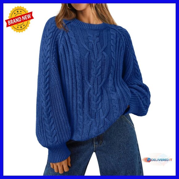 Sweaters - Oversized Cable Knit Pullover Sweater Soft Cotton Blend Fall Winter